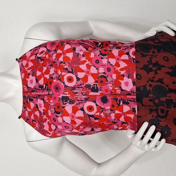 Badgley Mischka Red Pink Multicolor Romantic Printed Halter Sheath Dress Size 14 - Picture 4 of 15